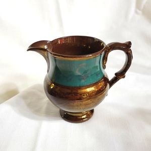 Vintage Copper Luster Ceramic Creamer with Teal Band